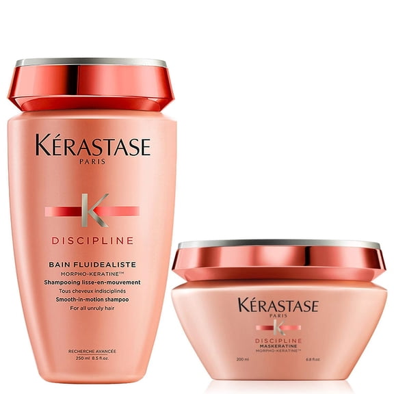 Kerastase Discipline Bain Fluidealiste shampoo, 8.5 oz & Maskeratine Morpho Keratine Hair Mask 6.8 oz, Set of 2, For All Hair Types