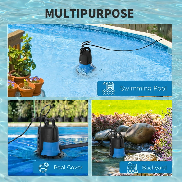 Outsunny 400w Submersible Water Pump For Dirty/clean Water, 9000l/h Electric Sump Pump With Float Switch, Drain Water From Garden Pond, Hot Tub, Ditches, Portable And Lightweight