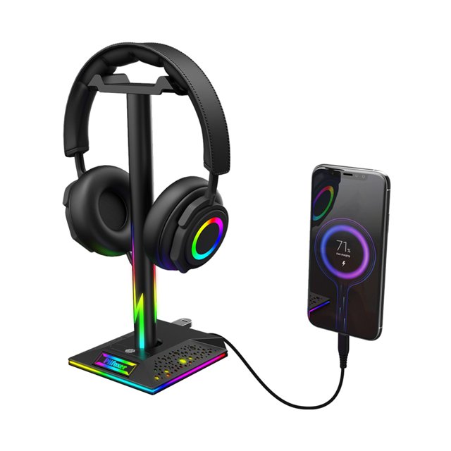 Audífonos Eb01-b Rgb Soporte para auriculares para juegos con interfaz USB dual Soporte para auriculares Soporte de escritorio Plástico universal Universal Accesorios Electrónicos