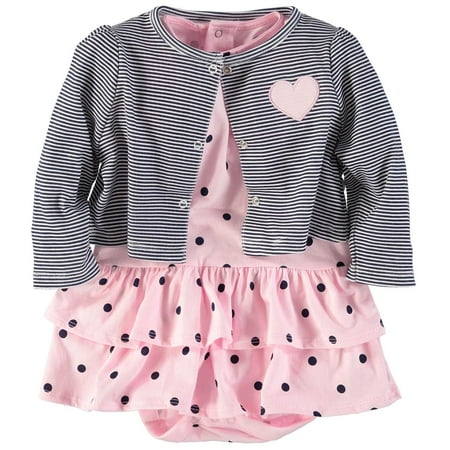 Bon Bebe Girls 0-9 Months Dot Cardigan Dress Set (Pink 6-9 Months)