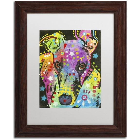 Trademark Fine Art "Curious Greyhound" Canvas Art by Dean Russo, White Matte, Wood Frame