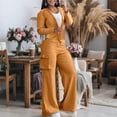 thumbnail image 2 of Qiopertar Women's Casual 2 Piece Outfit Long Sleeve Button Down Cardigan and Loose Wide Leg Cargo Pants with Pockets Tracksuit Set Lounge Travel Comfy Relaxed Oversized, Gold XXL, 2 of 7