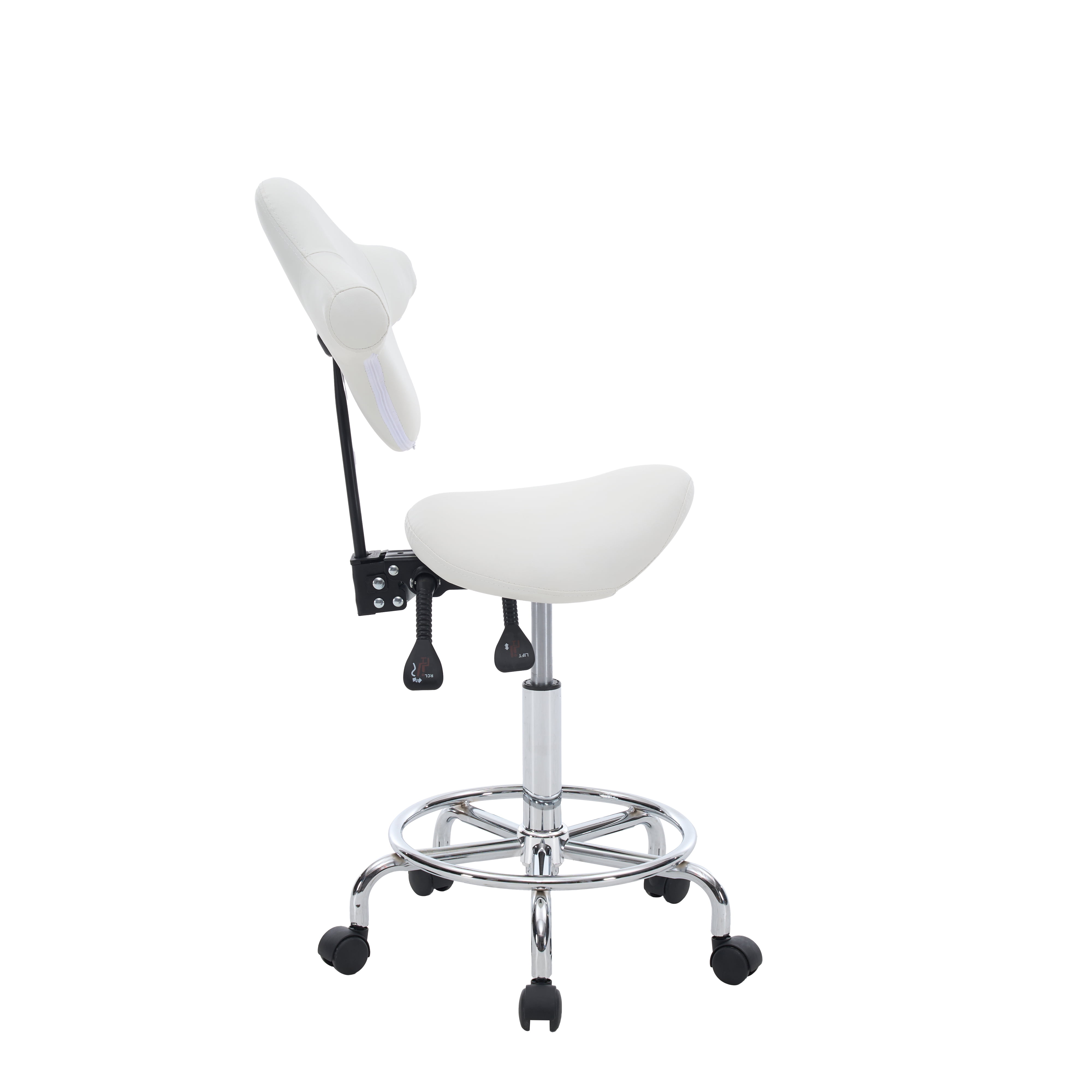 Saddle Stool Chair with Wheels,Ergonomic Swivel Rolling Height Adjustable for Salon Beauty Clinic Dentist Tattoo Home Office(White)