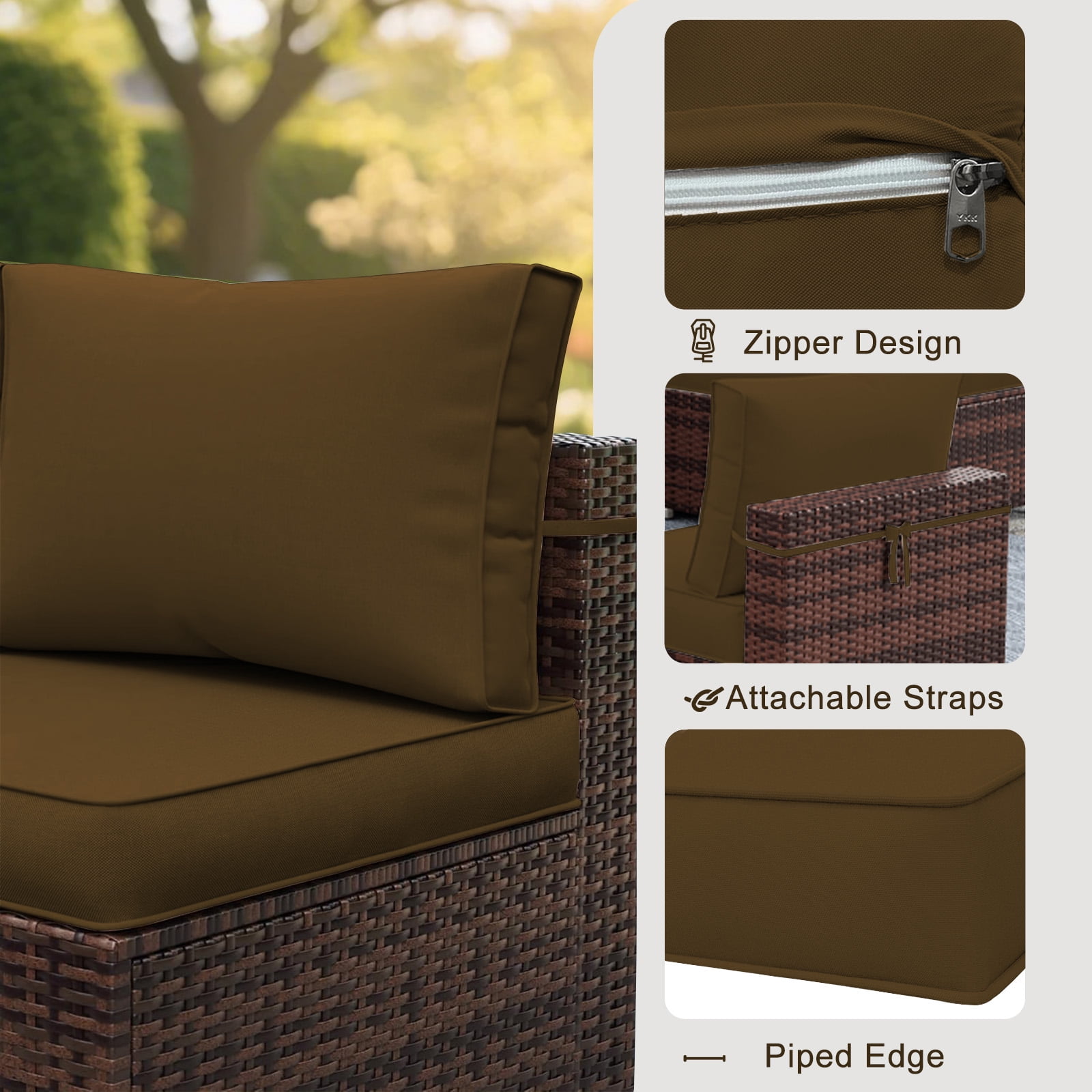 HONEY HOME 14 Piece Patio Sectional Cushions Relacement, 4" Outdoor Furniture Couch Cushion Fits 6-Seat Rattan Conversation Set, Waterproof, Fade-Resist