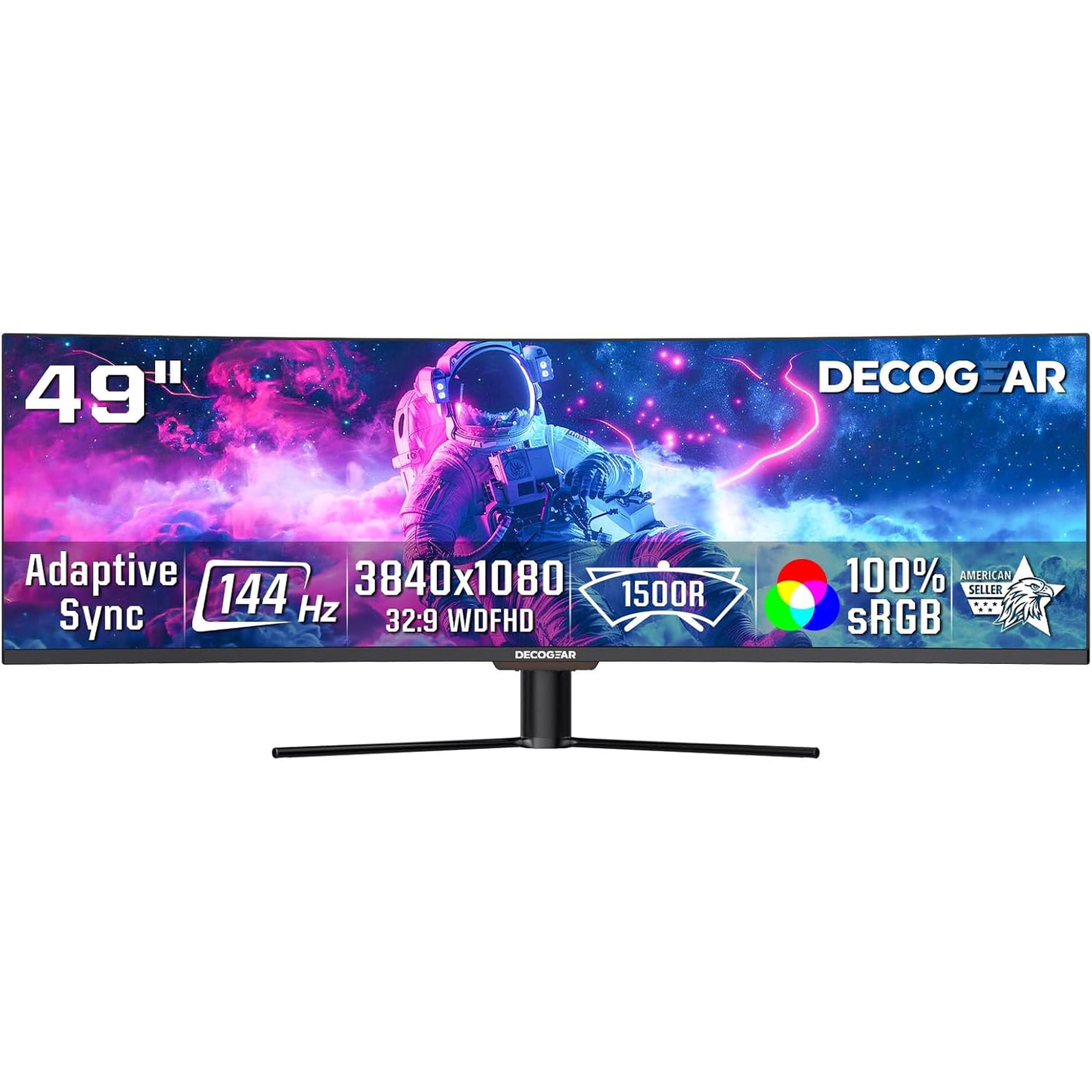 Deco Gear 49" Curved Monitor, 32:9 Super Ultrawide Gaming Monitor, DFHD 3840x1080 144Hz (165Hz OC), Monitors for Computer Desks, Ultrawide Monitor, HDR, USB-C 65W, KVM, PBP/PIP, 1500R