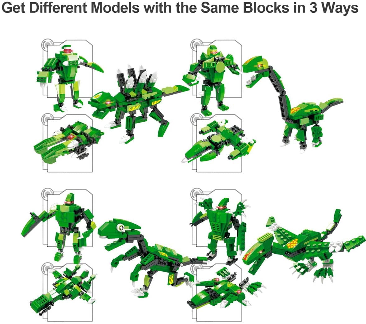 QLT QIAOLETONG Dinosauro Mech STEM 3 in 1 giocattolo da costruzione Dino mattoncini da costruzione per adulti e ragazzi 14 + blocchi di bloccaggio Ideas Dinosaurier (375 pezzi