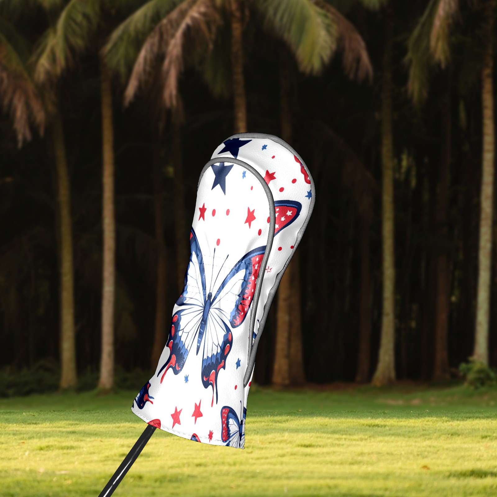 Golf Club Covers PU Leather Waterproof Head Covers for Fairway Woods Hybrids Red Blue Butterfly