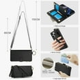 thumbnail image 5 of For iPhone 17 Pro RFID Blocking Protective Purse Wallet Case Magnetic Flip Cover Multi-Card Slots Zipper Pocket With Metal Ring Buckle Detachable Shoulder Strap And Wrist Strap Phone Case,Black, 5 of 7