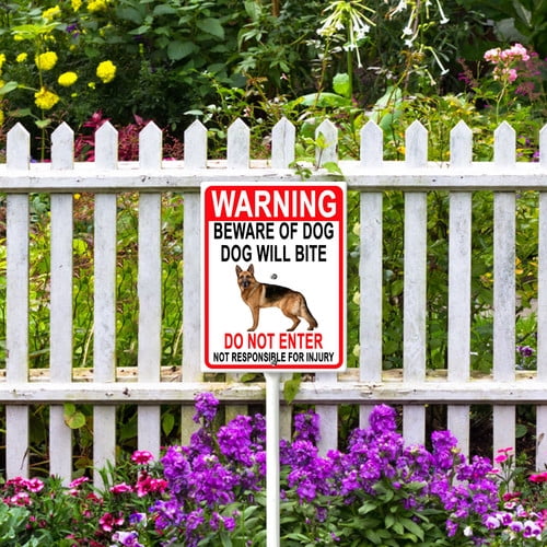 Soliyoahee Beware of Dog Will Bite Do Not Enter Not Responsible for Injury Yard Sign with Stake 8x12inch Rustproof Aluminum Lawn DecorationsWarning Sign for Outdoor Road Street Garden Decor