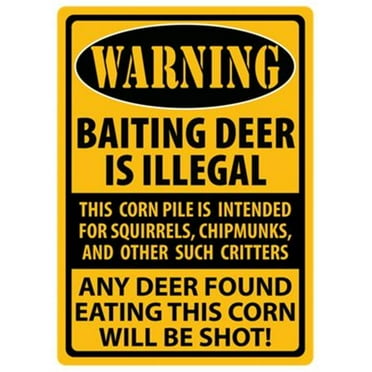 Rivers Edge Products Retro Metal Tin Sign, 17" x 12" Weatherproof Metal Wall Art for Indoor or Outdoor Decor, Vintage Man Cave, Bar, Cabin, Garage, or Home Decor, Warning Baiting Deer Is Illegal