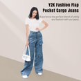 thumbnail image 4 of Vaqueros holgados de cintura alta para mujer, pantalones de mujer con bolsillo con solapa, ajuste relajado de pierna ancha recta, jeans cargo de moda Y2K, 4 of 7