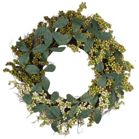 24 in. Autumn Harvest Berries with Green Leaves Artificial Grapevine Wreath - Unlit