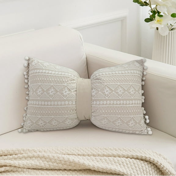 Meggemo Floral Pattern Sofa Pillow with Bowknot Soft Decorative Cushion Comfortable for Living Room Bedroom Home Decor Adds Romantic Charm to Seating