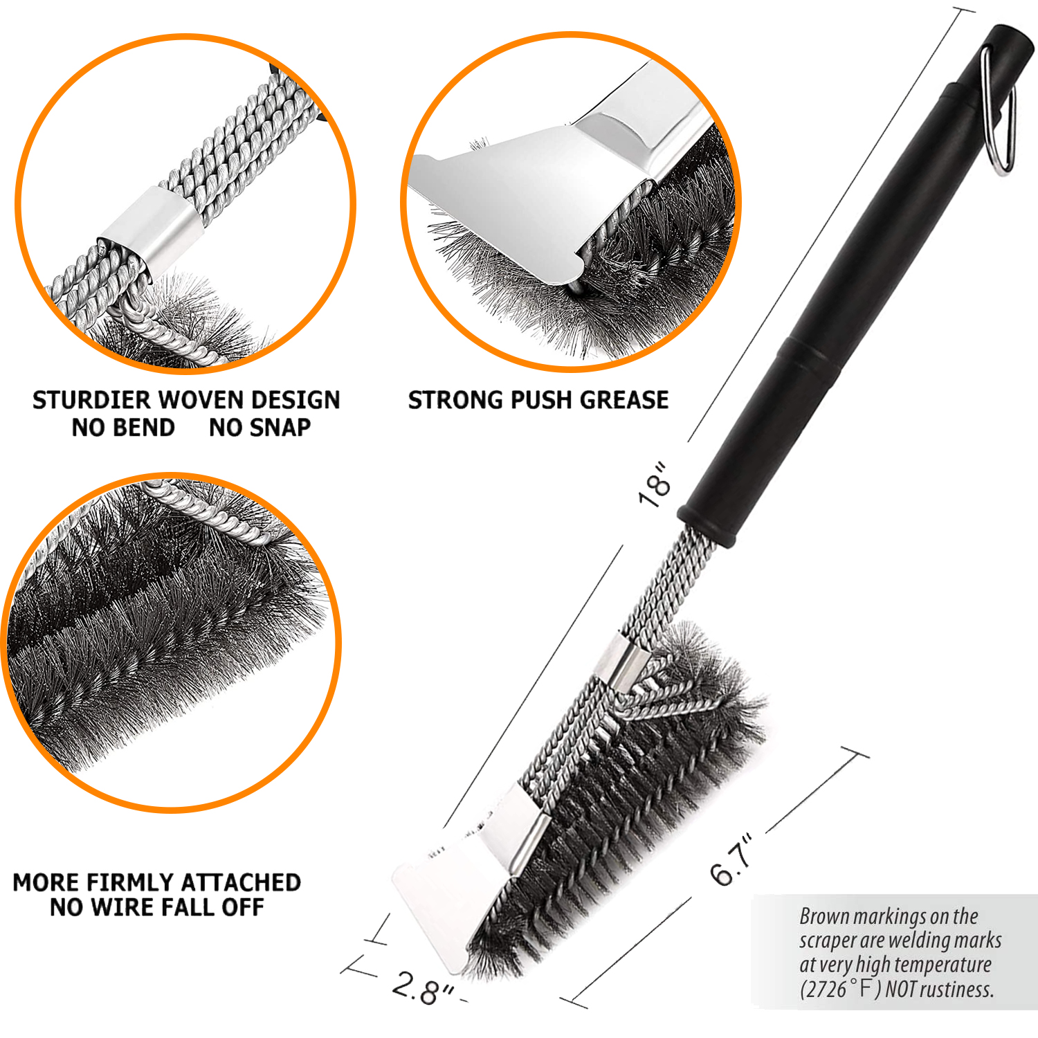 Grill Cleaning Brush and Scraper, Extra Strong BBQ Grill Cleaner  Accessories, Safe Wire Bristles 18 Barbecue Brush for Grill Grates