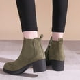 thumbnail image 4 of Green Women Martin Boots With Round Toe Suede Chunky Heel Green For Fall Winter Wear, 4 of 9