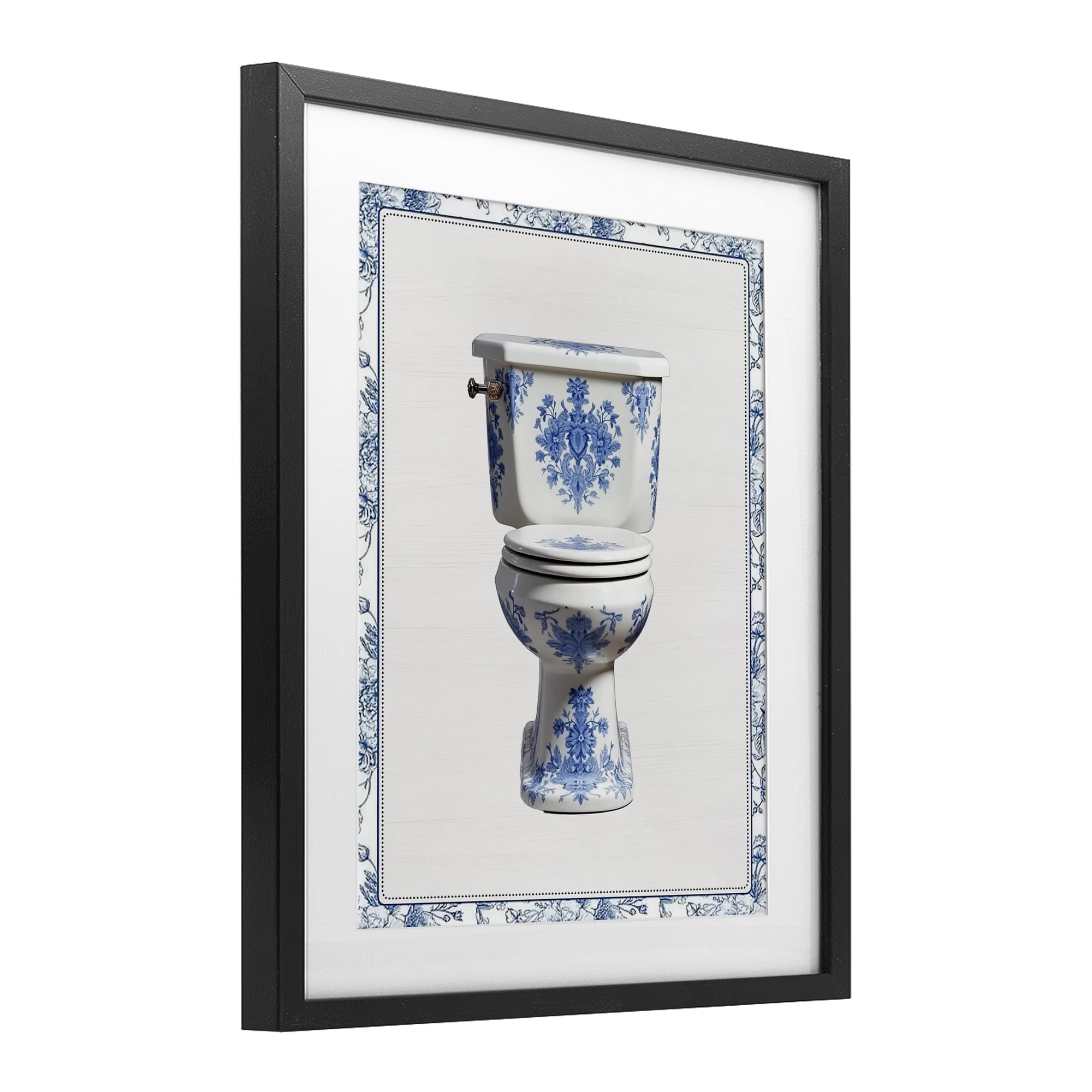 Vintage Chinoiserie Toilet Black Framed Print Under Glass, design by Lettered and Lined