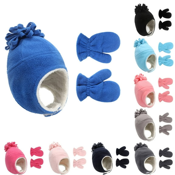 2 Piece Winter Set for Kids Thermal Fleece Lined Hat and Mittens for Cold Weather Protection