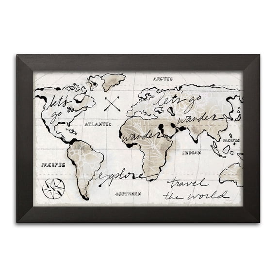 Gango Home Decor Contemporary Mapped Shorelines I Light Neutral Crop by Sue Schlabach (Ready to Hang); One 18x12in Black Framed Print