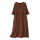 thumbnail image 5 of TaTaai Women Casual Loose Fit Solid Color Linen Look Dress V Neck Three Quarter Sleeve Long Dress Soft Stretchy Fabric Comfortable Elegant for Daily Home Outfits Gift, 5 of 8