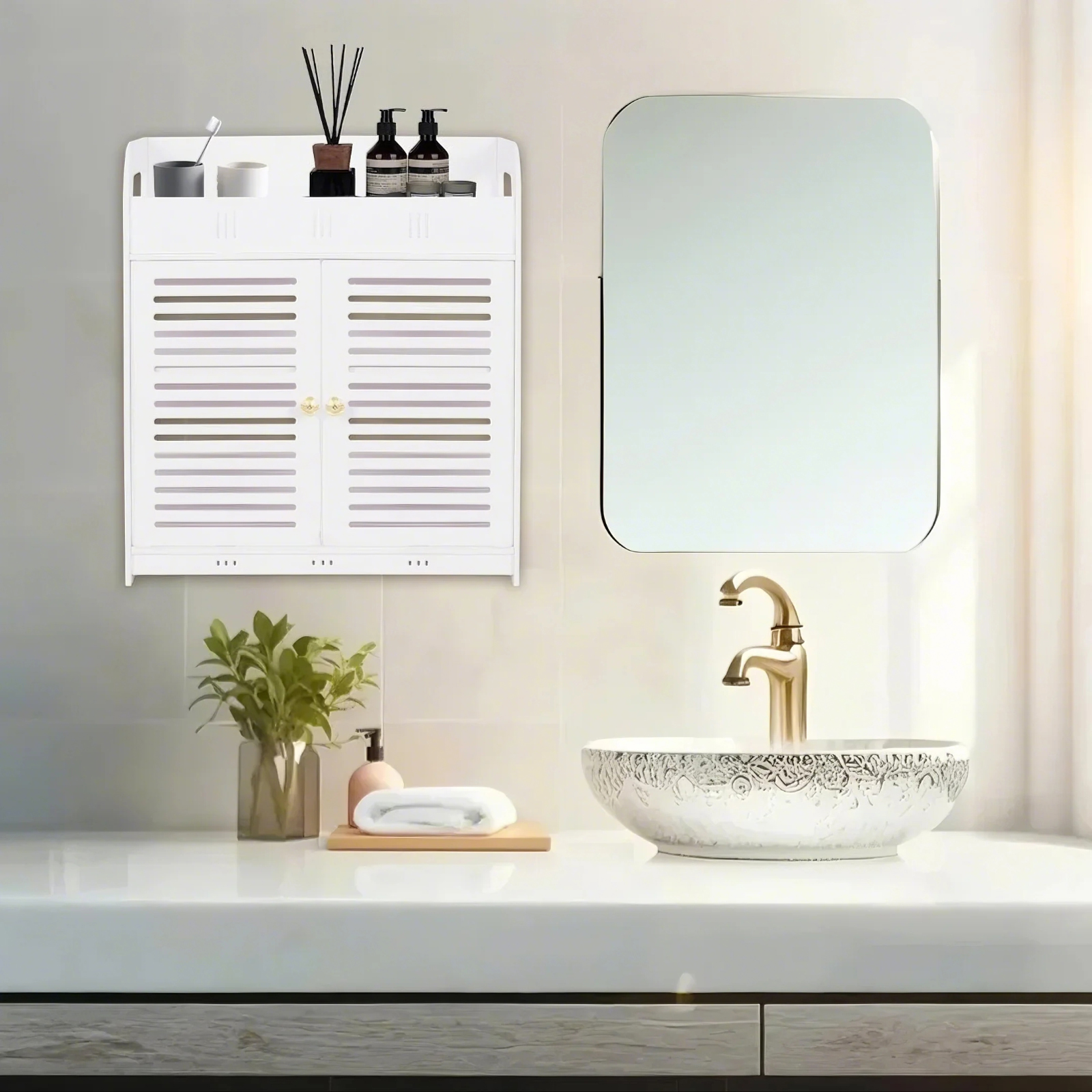PinkSheep Bathroom Medicine Cabinets, Wall Mount Over the Toilet Storage Cabinet Organizer with 2 Doors and 5 Shelves, White