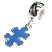 Queenberry Sterling Silver Autism Puzzle Blue Enamel Awareness European Style Dangle Bead Charm Fits Pandora