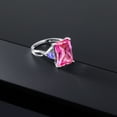 thumbnail image 4 of Gem Stone King 10K White Gold Pink Created Sapphire and Blue Tanzanite 3 Stone Engagement Ring for Women (10.42 Cttw, Emerald Cut 14X10MM, Trillion 4MM, Size 5), 4 of 5