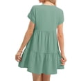 thumbnail image 4 of Summer Women V Neck Flowy Babydoll Dresses Short Sleeve Swing Shift Loose Casual Mini Dress, 4 of 5