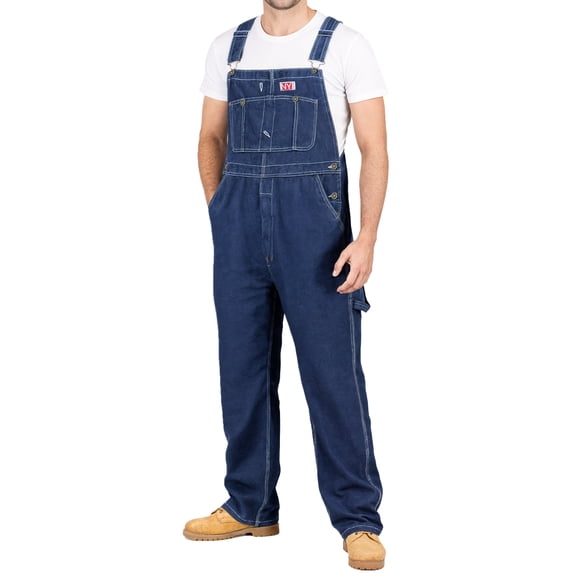NY Threads 100% Cotton Premium Denim Bib Overalls for Men Relaxed Fit, 40Wx32L, Indigo