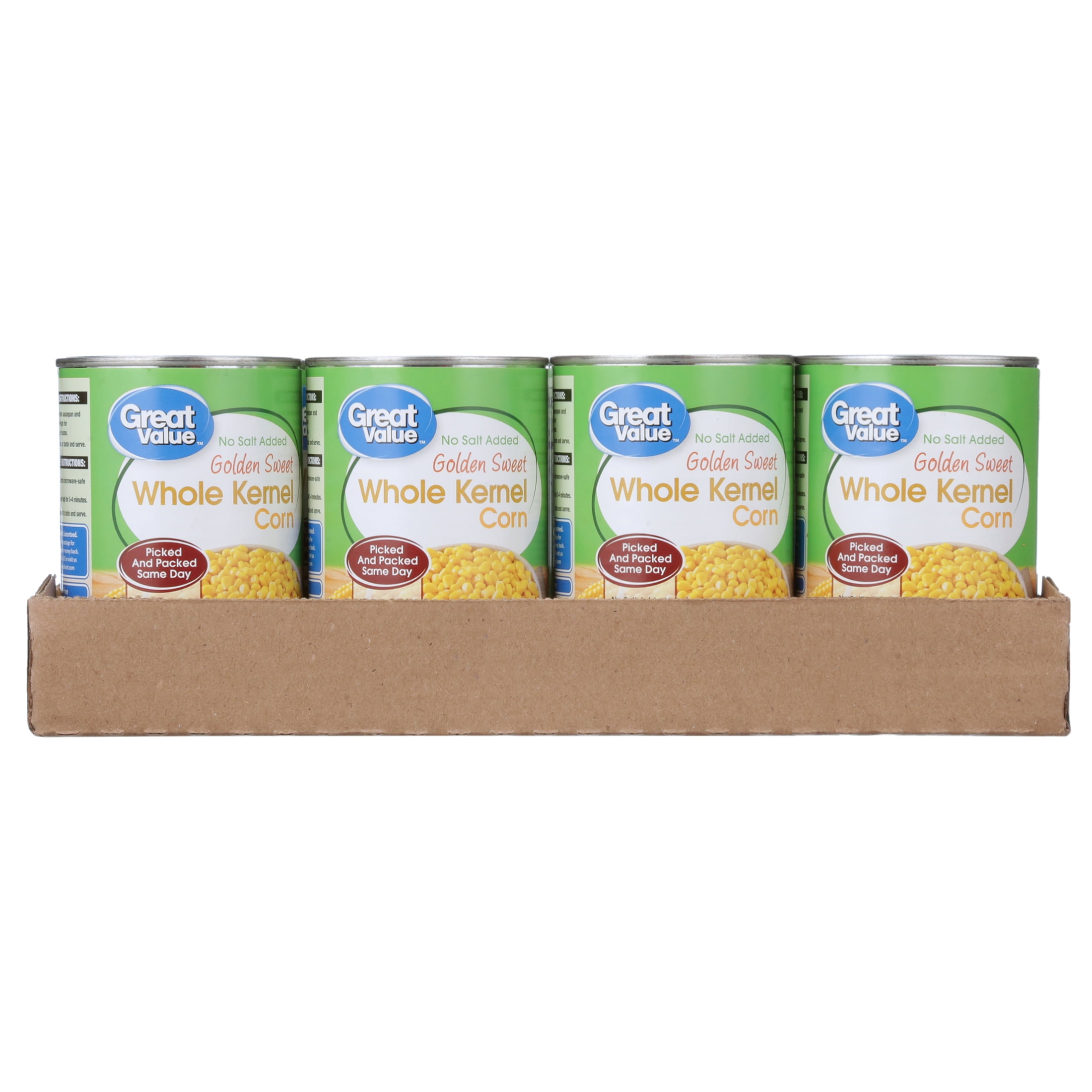 (12 Cans) Great Value No Salt Added Sweet Corn, 15 oz