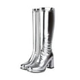 thumbnail image 5 of Xiaoxatg Women's Mid-Calf Boots Leather Knee High Platform Heeled Boots with Zip Closure for Everyday Wear and 7 Silver, 5 of 7