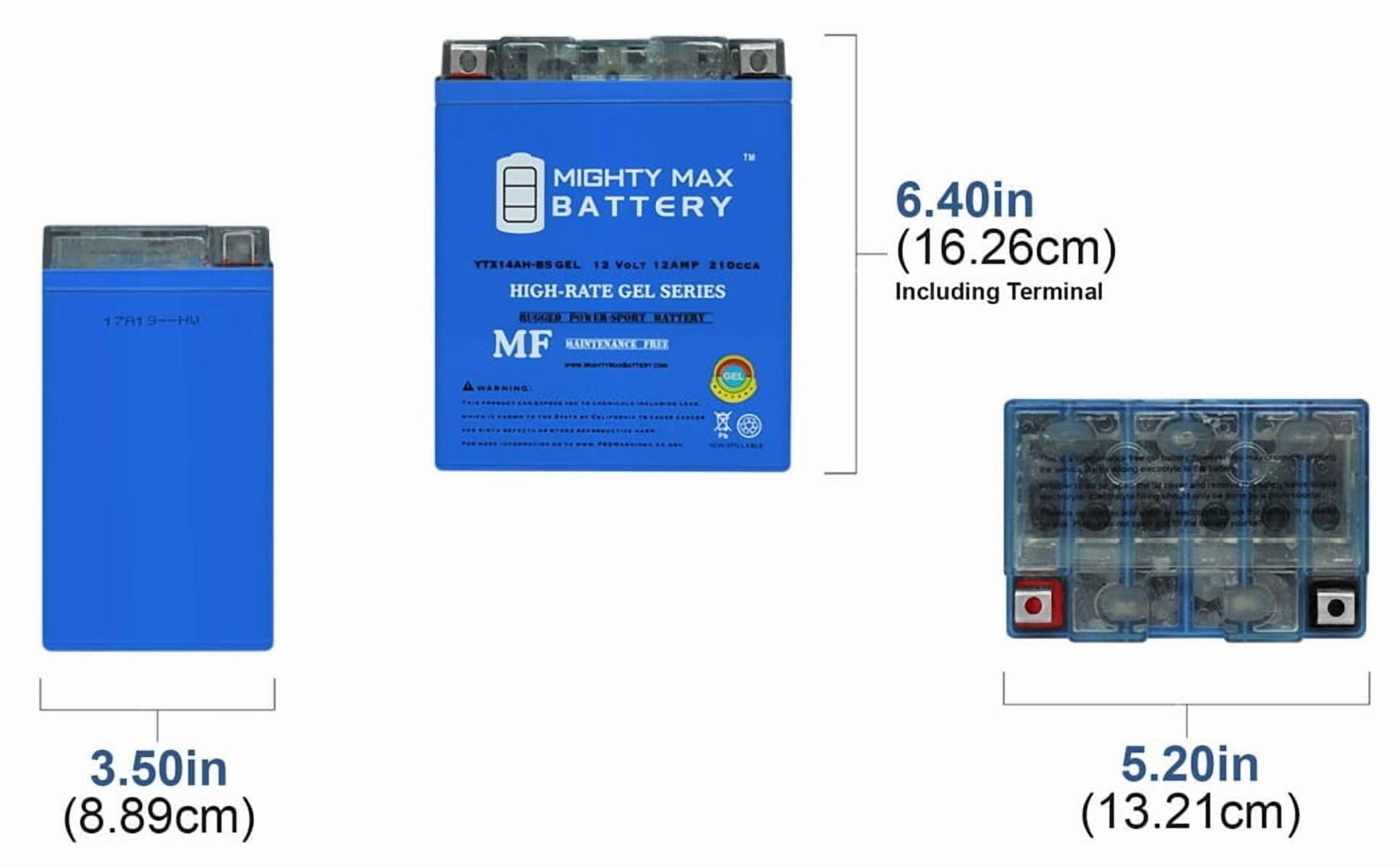 Mighty Max YTX14AH-BS GEL Battery for Kawasaki KAF400, Mule 600