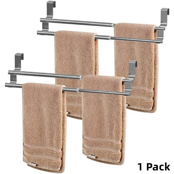 Expandable Kitchen Towel Holder,Casewin Double Over The Door Towel Rack, Stainless Steel Towel Hanger for Universal Fit on Inside or Outside of Cupboard Doors, Silver--(1 Pack )