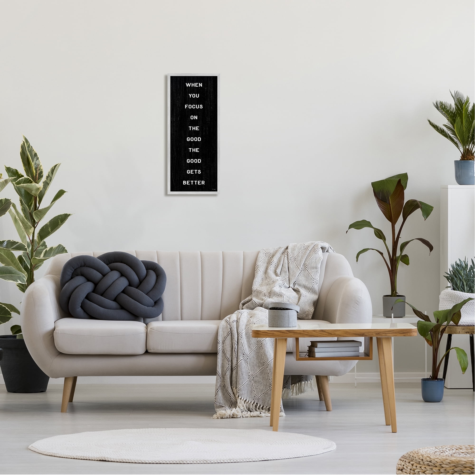 Stupell Industries Focus on Good Motivational Inspirational Painting Gray Framed Art Print Wall Art, 10 x 24