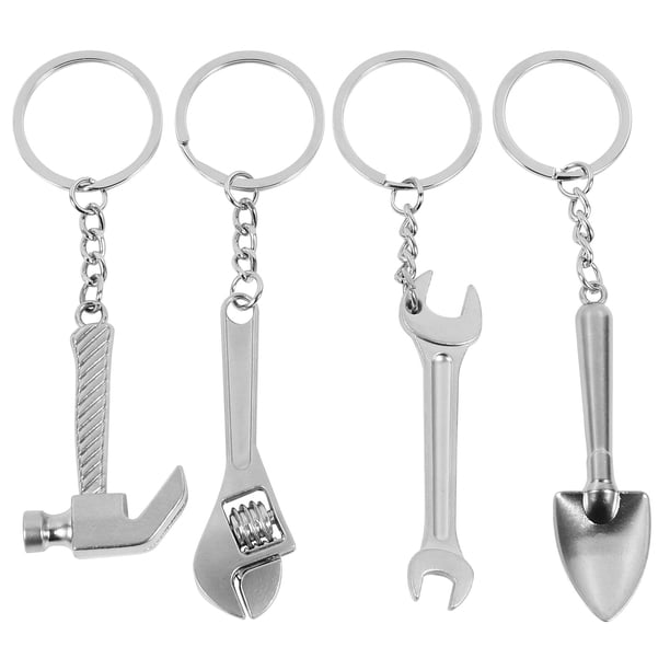 EeaseMX 4 llaveros con forma de herramienta, llaveros únicos, adornos para llaves para hombres y mujeres (plata)