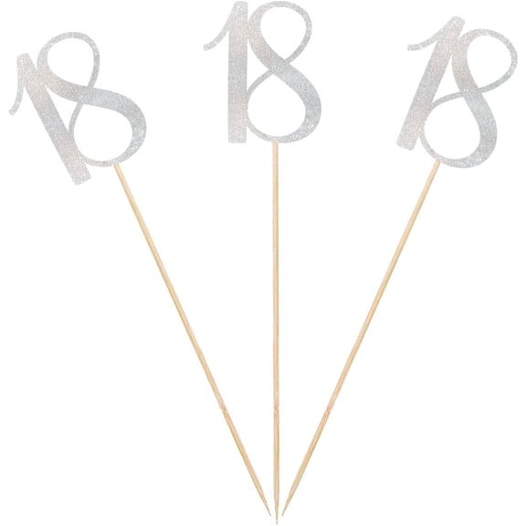 Silver Glitter 18th Birthday Centerpiece Sticks, 12-Pack Number 18 Table Topper Anniversary Party Decorations