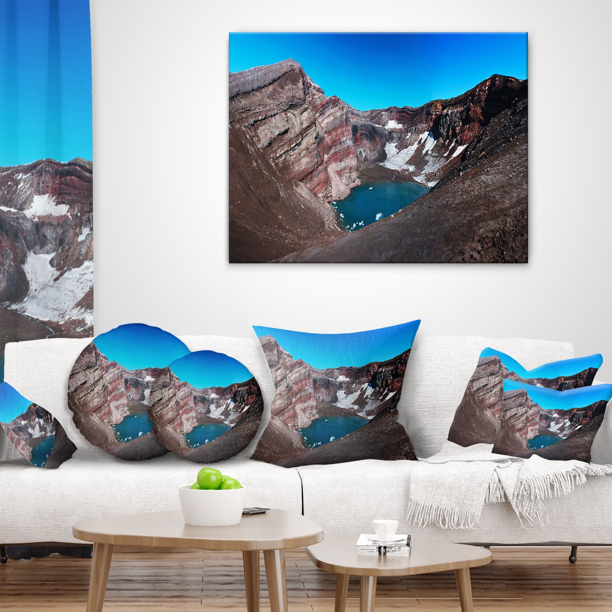 Designart Volcano Kamchatka Panorama - Landscape Printed Throw Pillow - 18x18