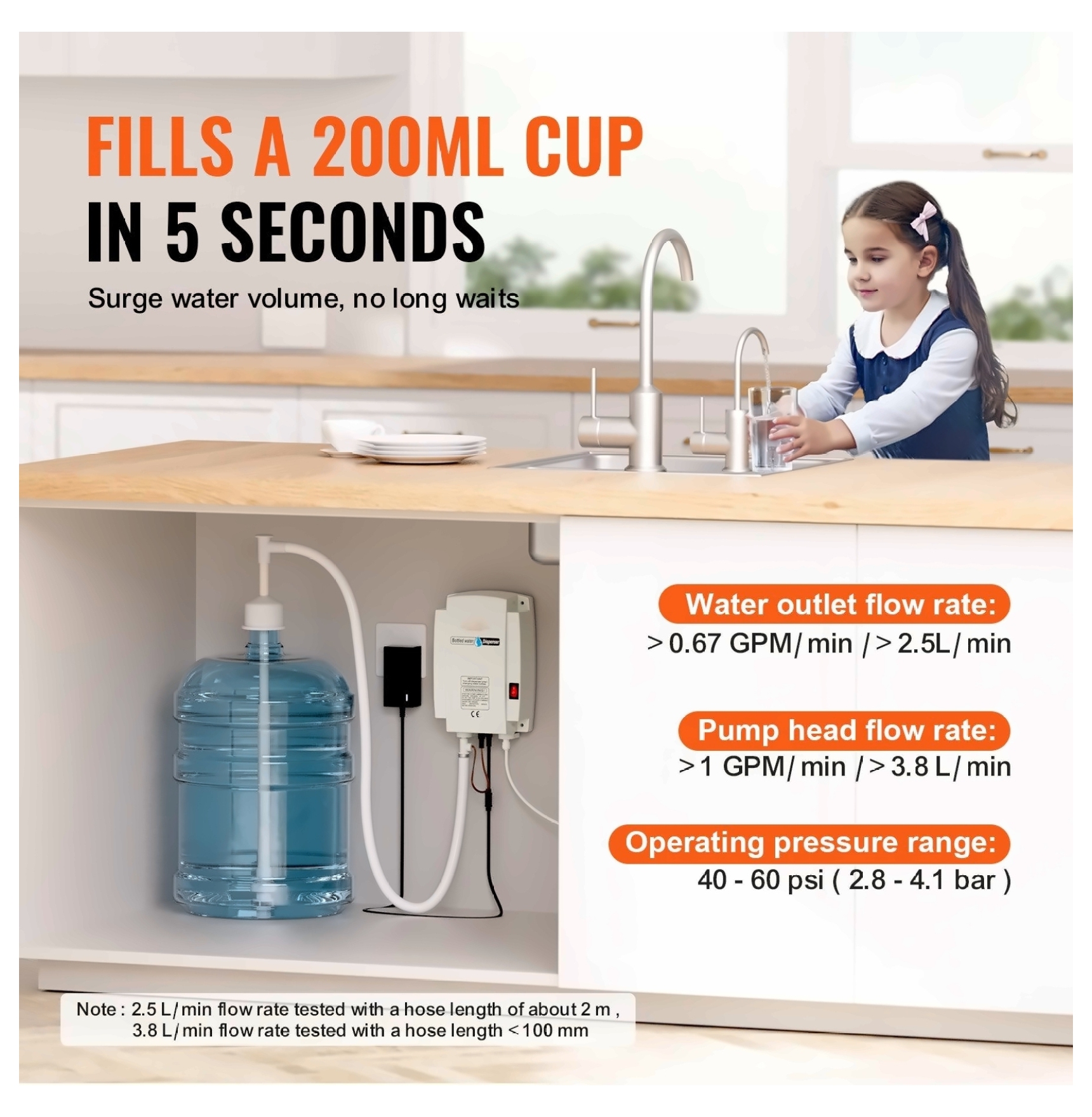 Bottled Water Dispenser Pump - 110V Electric Water Pump with 20ft Hose, for 5-Gallon Bottles, Coffee Machines, Ice Makers, Faucets, Tea Makers