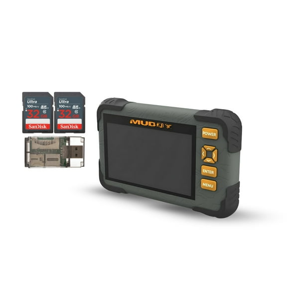 Muddy SD Card Reader or Viewer with 4.3 Inch LCD Screen Bundle with 32GB Ultra SDHC UHS-I Memory Card (2-Pack) and All-In-One High-Speed Card Reader (4 Items)
