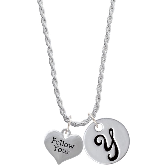 Delight Jewelry Silvertone Follow Your Heart Silvertone Script Initial Disc - Y - Charm Necklace, 20"+3"