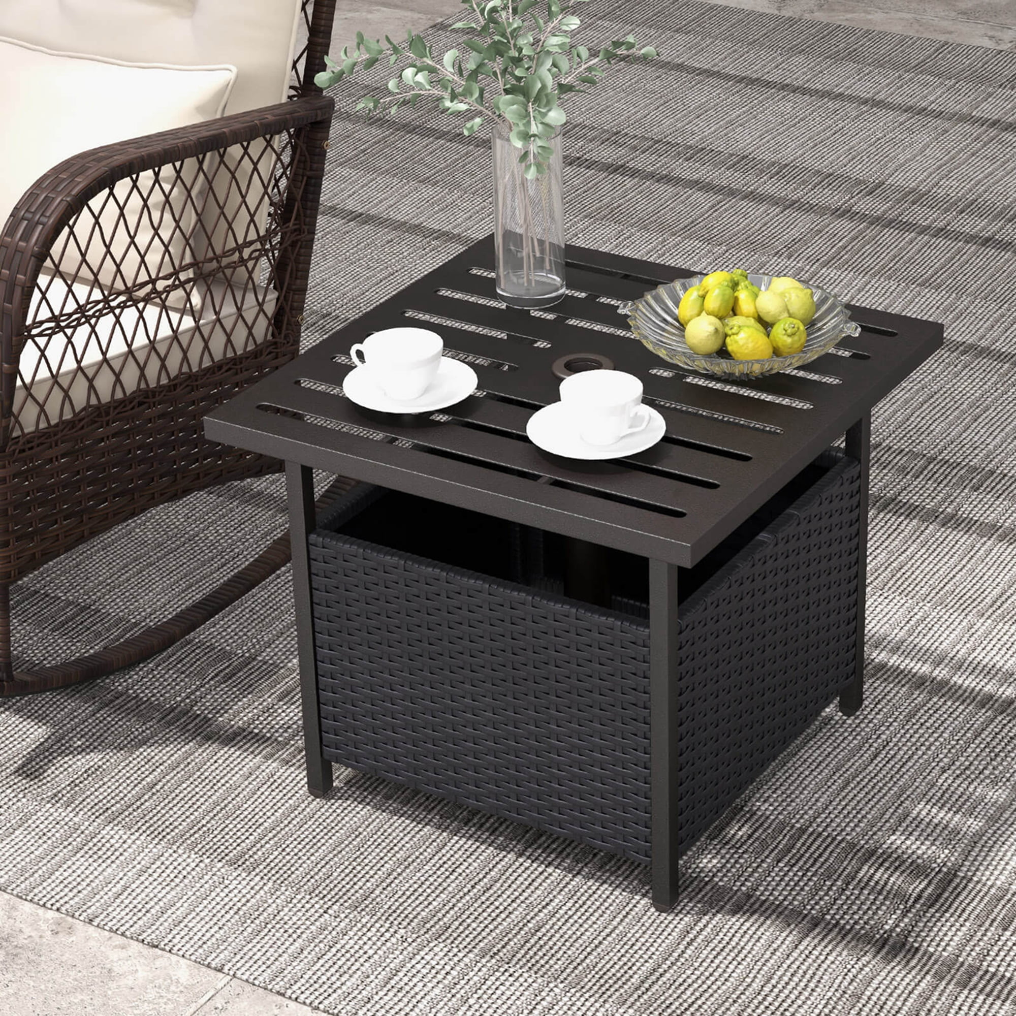 Buy rown Rattan Wicker Steel Side Table Outdoor Furniture Deck Garden, Brown, 2023