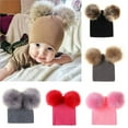 thumbnail image 2 of Kids Baby Autumn Winter Solid Color Warm Knit Hat Large Double Ball Woolen Cap, 2 of 9
