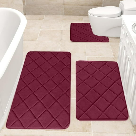 Bathroom Rugs Sets 3 Piece,3 Piece Bathroom Rug Set,Includes Bath Rug, Contour Mat and Toilet Lid Cover Super Soft Non Slip Bathtub Carpet and Absorbent(Red 3pcs/Set 20in)from QiwagFerng