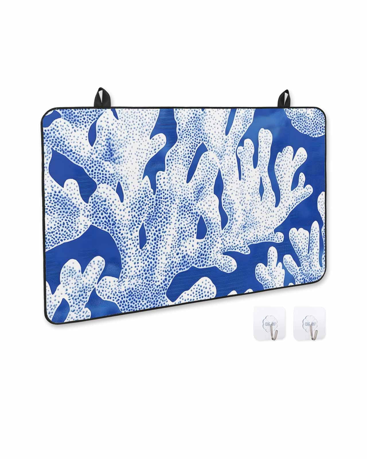 nqOlkjepod Large Induction Cooktop Protector Mat 36"x21", Summer Blue Coral Stove Top Covers for Electric Stove, Coastal Abstract Ocean Sea Plant Stove Burner Cover Mats, Glass Top Stove Cover