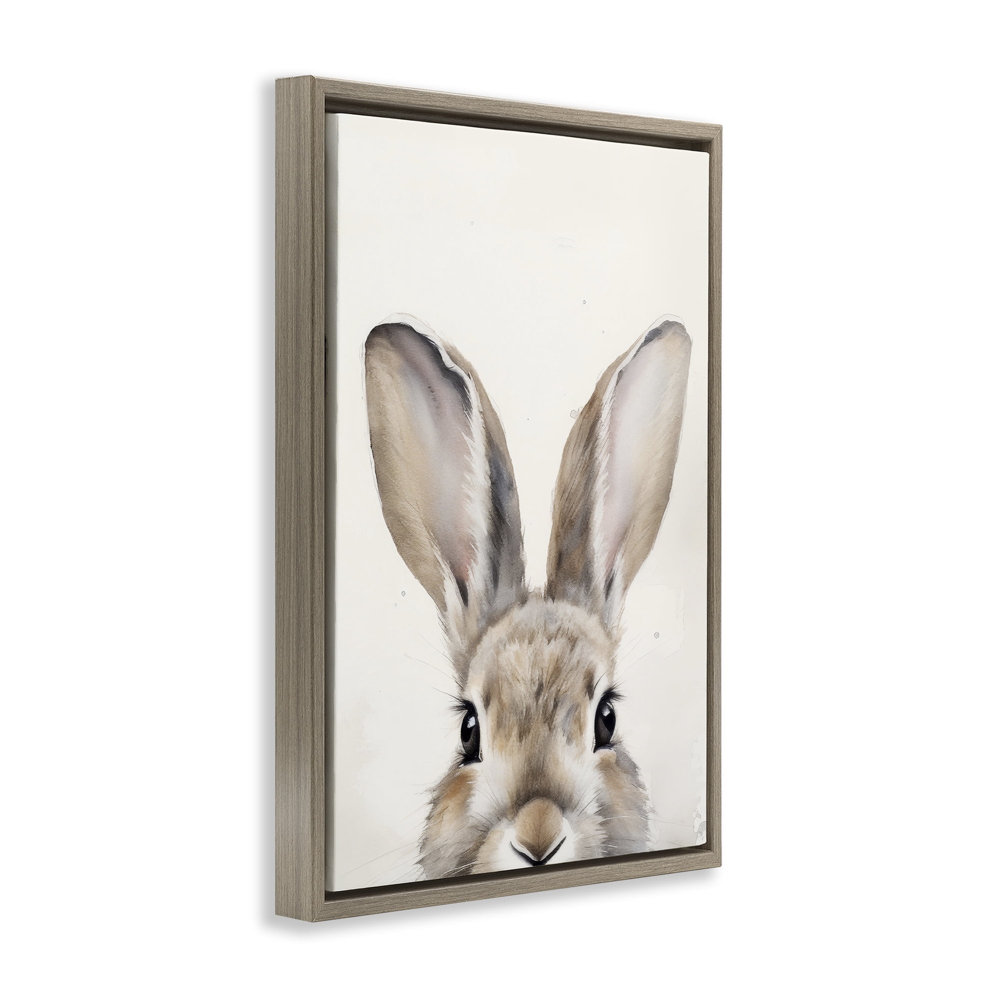 Stupell Industries Peeking Rabbit Eyes Animals & Insects Painting Brown Floater Framed Canvas Art Print Wall Art, 21 x 31