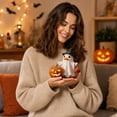 thumbnail image 6 of Vintage Patchwork Ghost Halloween Decorations Ghost Figurine With Light Up Pumpkin Witch Or Treat Resin Statue Spooky Cute Halloween Tabletop Decor For Home Mantel Party, 6 of 6