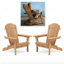Solid Wood Folding Adirondack Chairs Set of 2 - Half Assembled Light Brown Patio Lounge Chairs for Garden, Pool, Deck, Backyard & Fire Pit