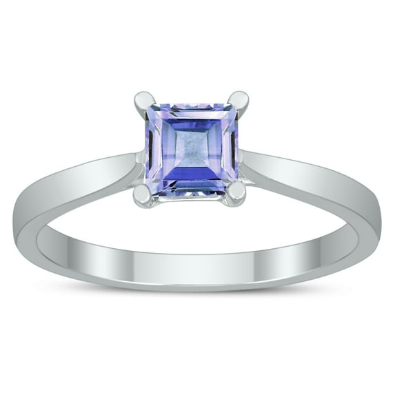 SZUL Women's Square Princess Cut 5MM Tanzanite Solitaire Ring in 10K White Gold
