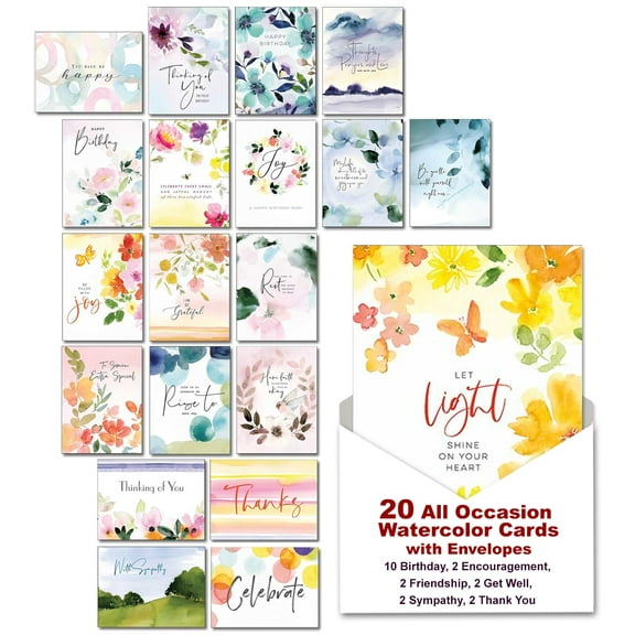 Leanin' Tree, Blushing Garden, Greeting Cards Assortment Box, Watercolor Cards with Envelopes, All Occasion Cards, (20 Assorted Card, 22 Envelopes)