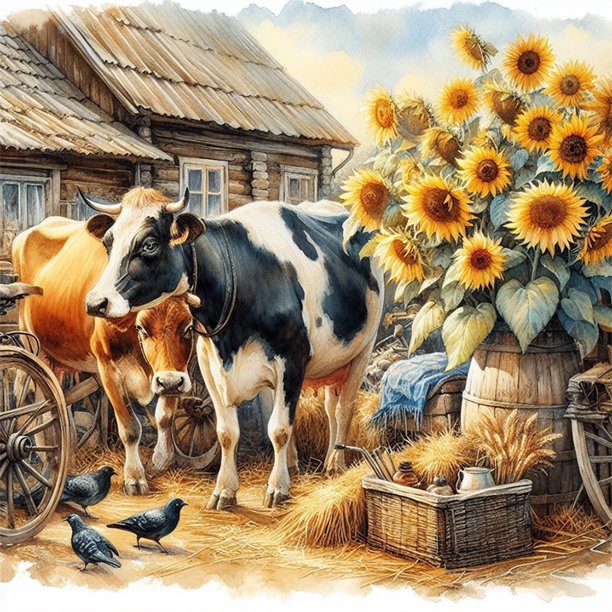 Kit Pintura Por Números Sobre Lienzo Arte Al Óleo Artesanal Imagen Vacas Pared Del 40x40cm