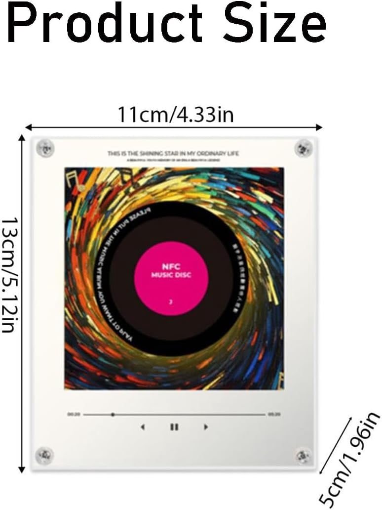 Fridge Magnet Music Player, NFC Programmable Magnetic Music Box for Refrigerator, Vintage Vinyl Record Player Magnet Aesthetic Decor Gift with LED Lights (Rotation)